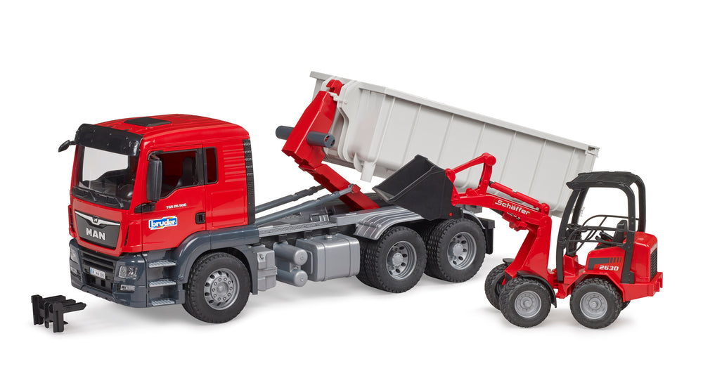 Bruder MAN TGS lastbil med container og gravko