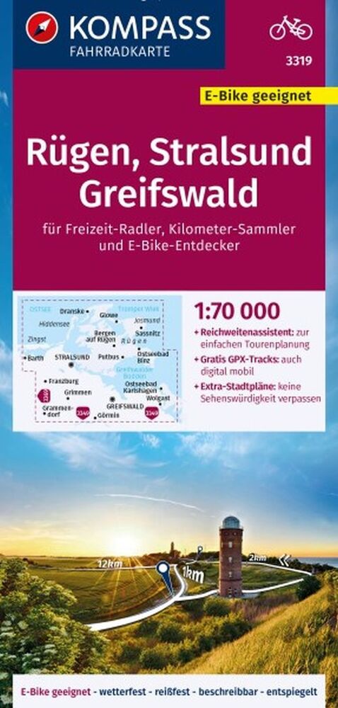 Kompass Fahrradkarte 3319: Rügen, Stralsund, Greifswald