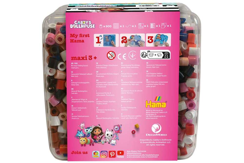 Hama maxi Gabby's Dollhouse perler og plade i bøtte