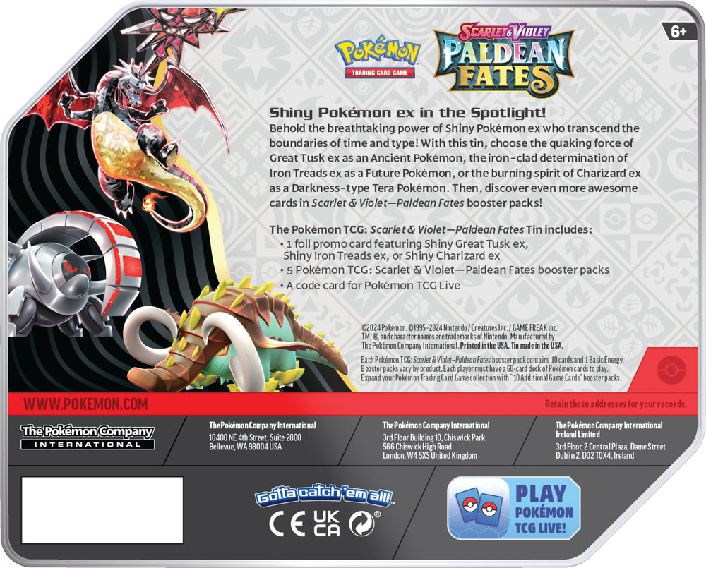 Pokémon Paldea Fates Speciel Tin SV4.5 asst