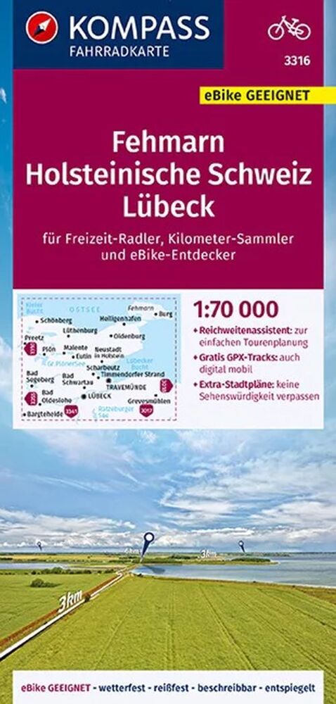 Kompass Fahrradkarte 3316: Fehmarn, Holsteinische Schweiz, Lübeck