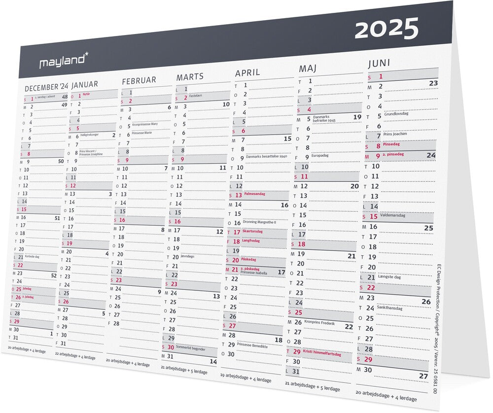 Mayland Bordkalender 2025 stående 2x7 mdr.