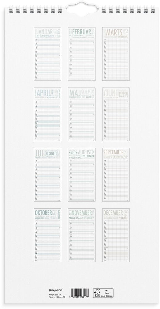 Mayland Familiekalender 2025 trendart 6 personer