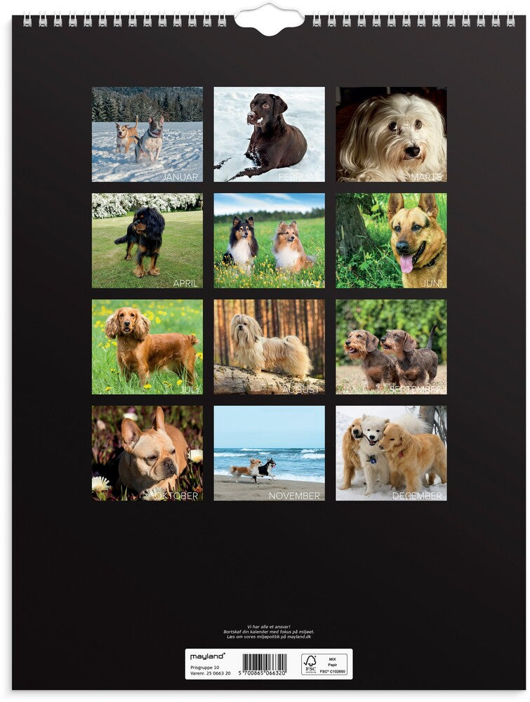 Mayland Vægkalender 2025 hunde 29,5 x 39 cm