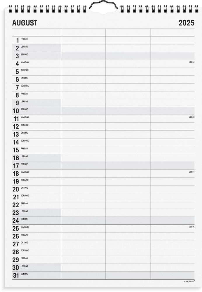 Mayland Familiekalender 2025 sort/hvid 3 kol