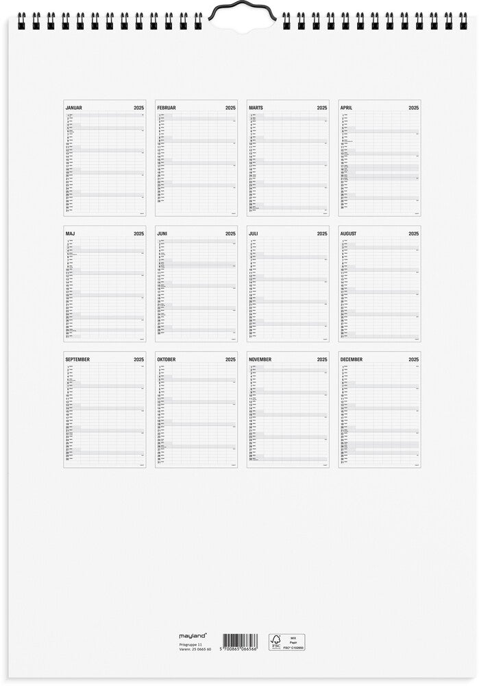 Mayland Familiekalender 2025 sort/hvid 7 kol