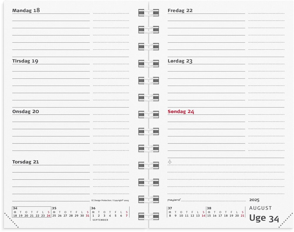 Mayland Mini planner 2025 uge refill tværformat