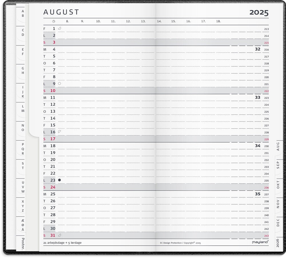 Mayland Index planner 2025 måned vinyl sort