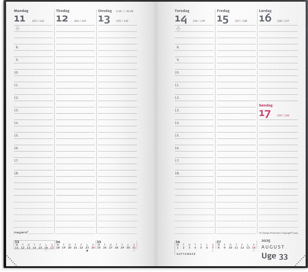 Mayland Week planner 2025 indbundet kunstskind sort