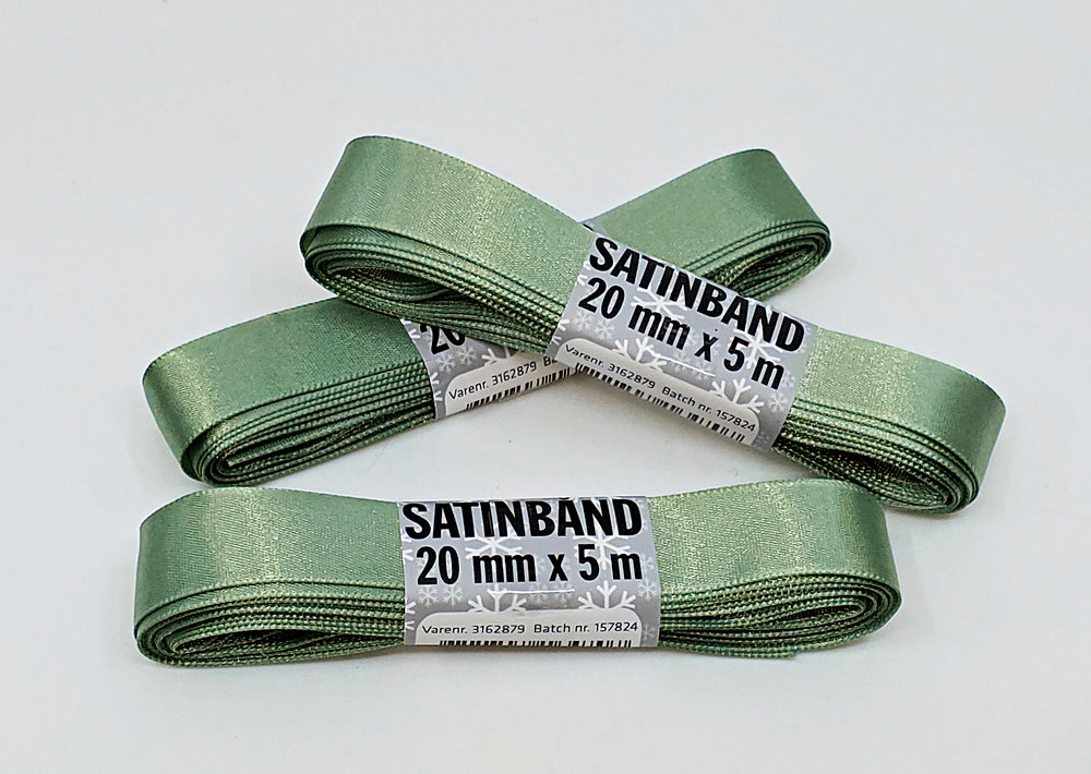 Satinbånd terracotta, lys grøn, dueblå 3 asst 20 mm x 5 m