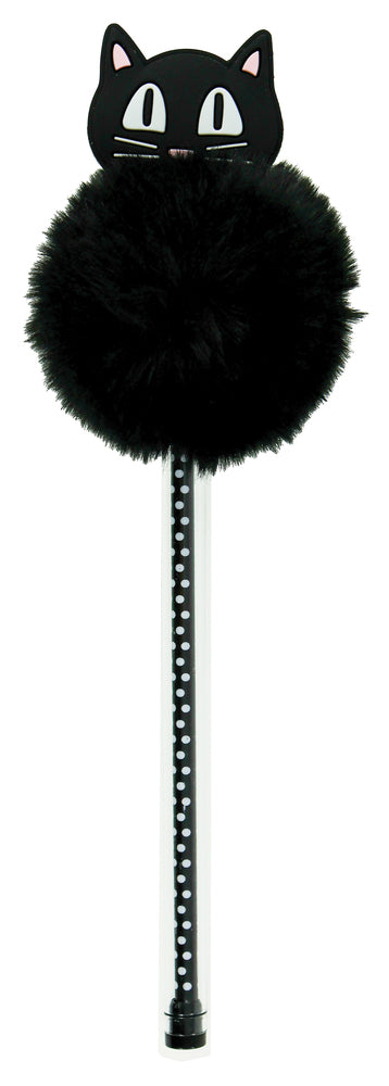 Kuglepen med kattemotiv og pom pom asst