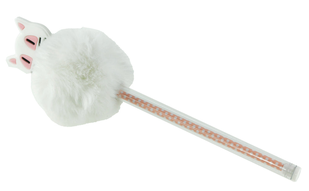 Kuglepen med kattemotiv og pom pom asst