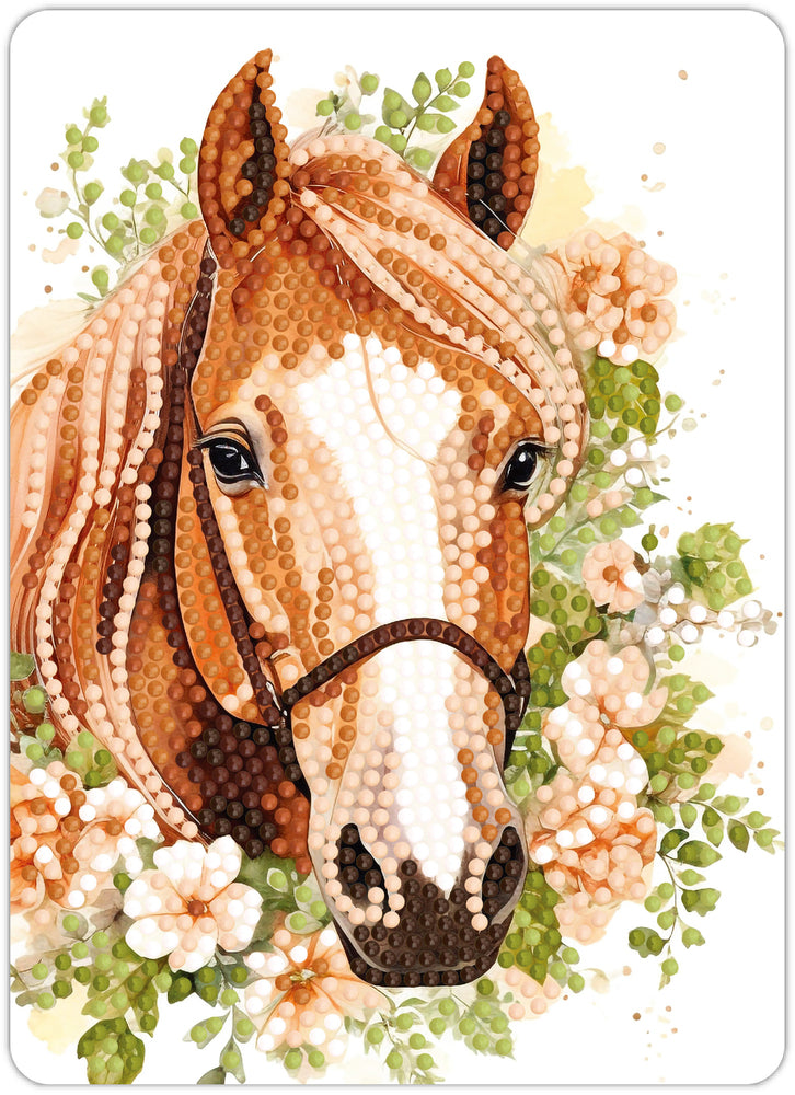 Diamond art hest BRUN m/blomster 13 x 18 cm