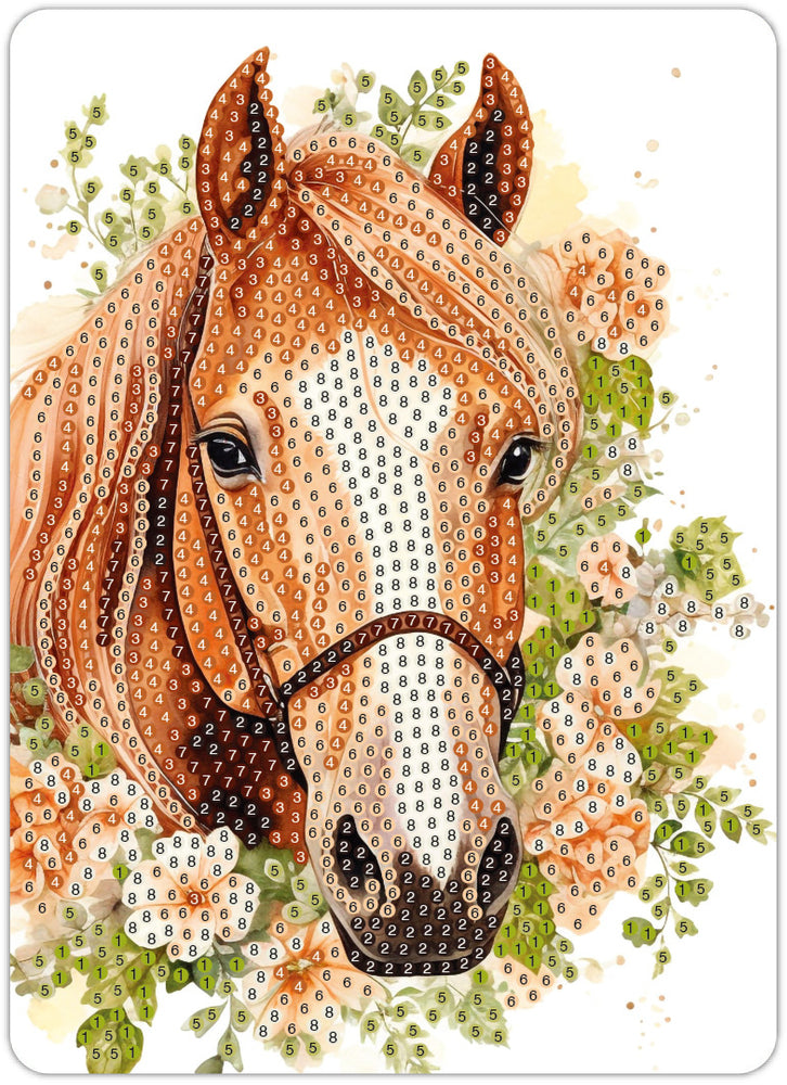 Diamond art hest BRUN m/blomster 13 x 18 cm