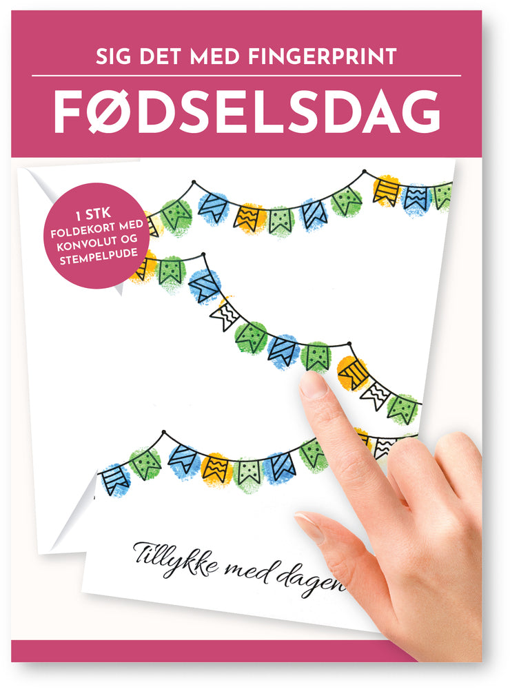 Fingerprint kort fødselsdag flag m/konvolut og stempelpude