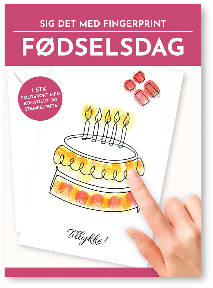 Fingerprint kort fødselsdag kage m/konvolut og stempelpude