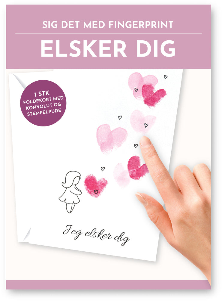 Fingerprint kort jeg elsker dig pige m/konvolut og stempelpude