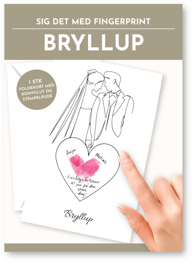 Fingerprint kort bryllup brudepar m/konvolut og stempelpude