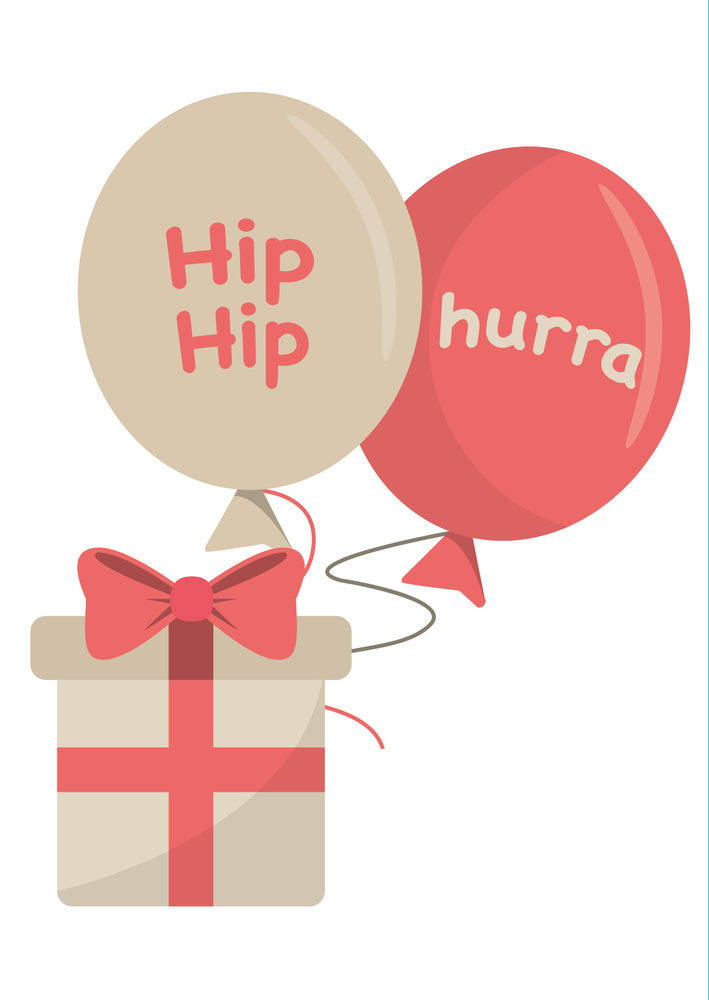 Kort 4/4 m/konvolutter tillykke med dagen/hip hip hurra