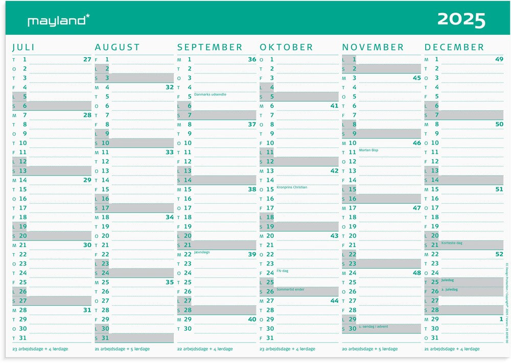 Mayland kartonkalender 25/26 A4 2x6 måneders oversigt