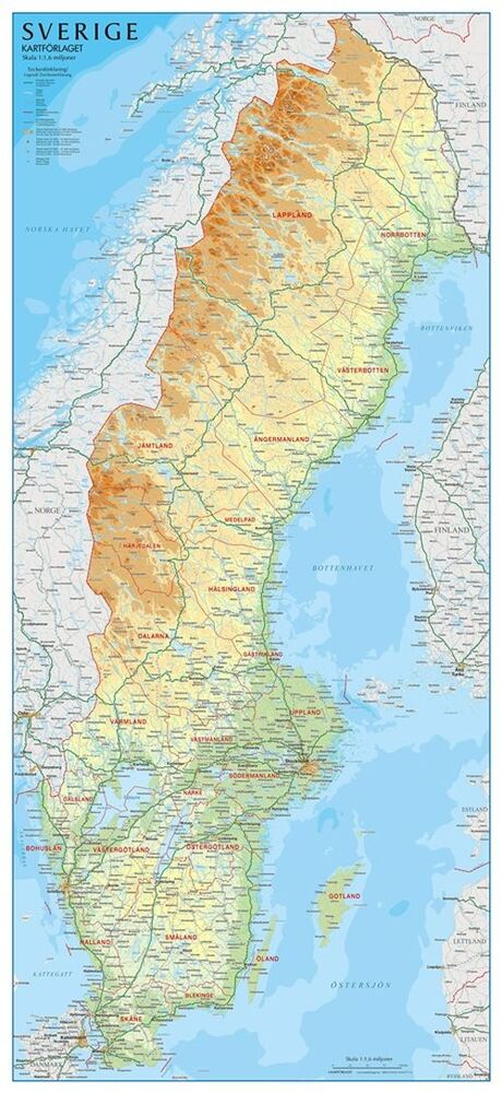 Sverige väggkarta 1:1 600 000