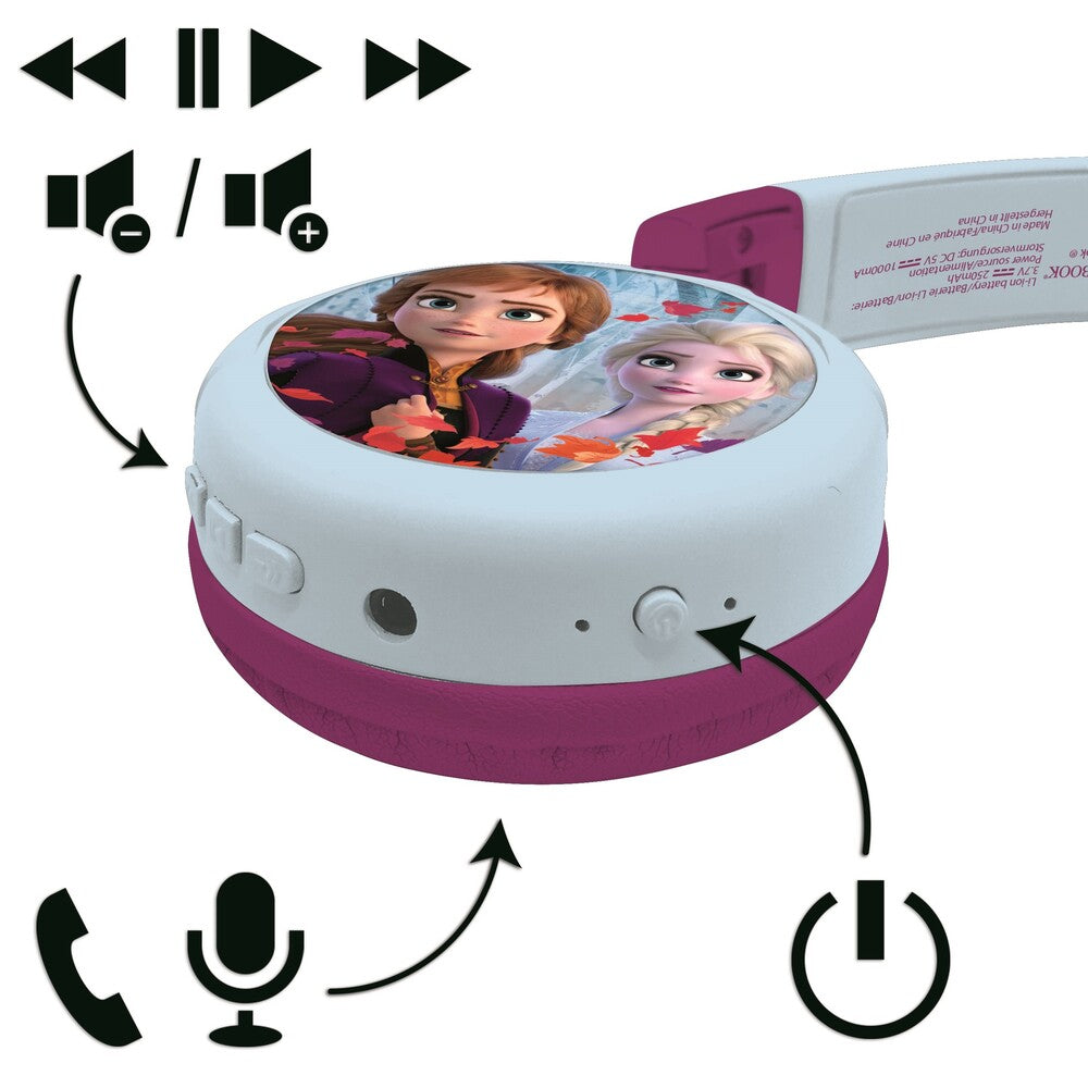 2 i 1 Bluetooth® og kablede komfort-hovedtelefoner, der kan foldes sammen, med børnesikkert lydstyrke Frosset design