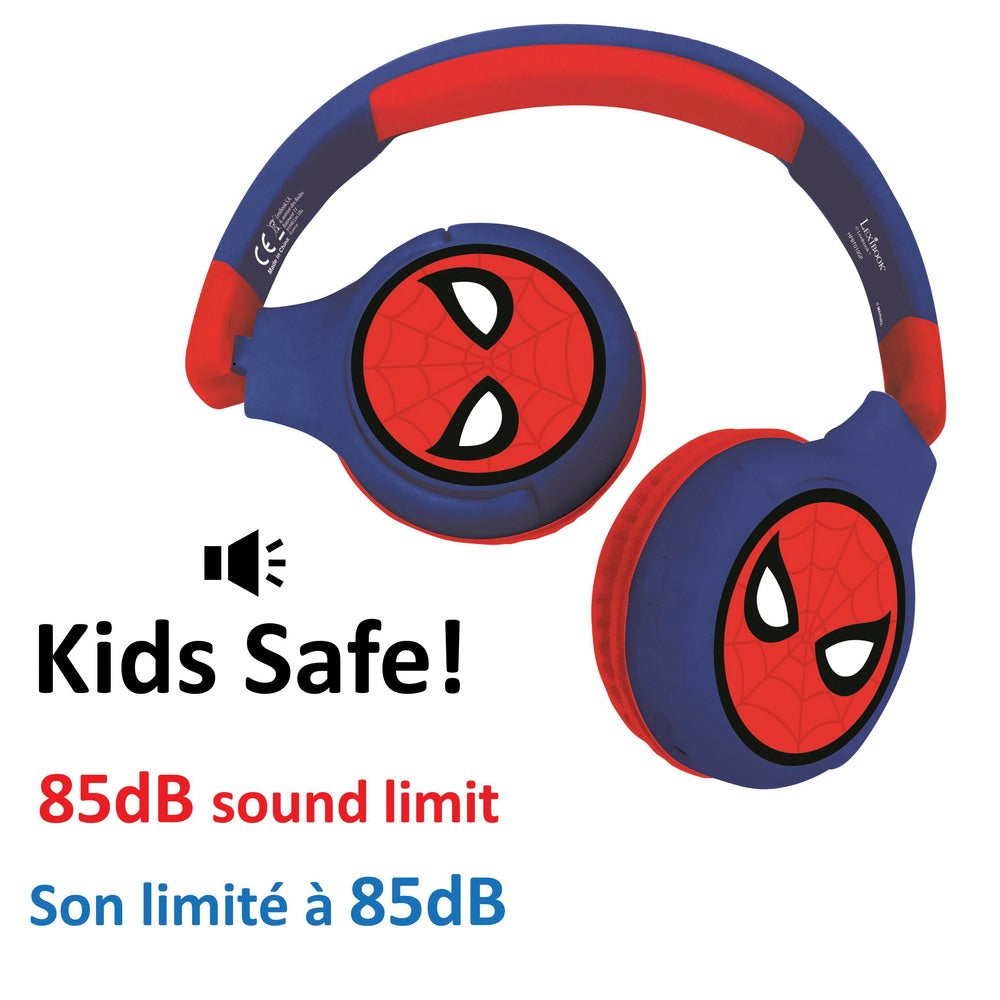 2 i 1 Bluetooth®- og kablede komfort- og foldbare hovedtelefoner med sikker lydstyrke for børn - Spider-Man