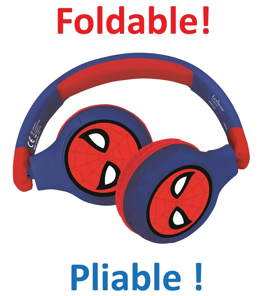 2 i 1 Bluetooth®- og kablede komfort- og foldbare hovedtelefoner med sikker lydstyrke for børn - Spider-Man