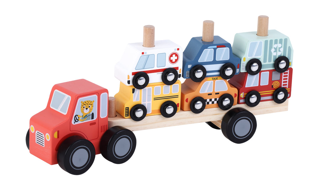 Kinder and Kids Wooden Vehicle Stacking