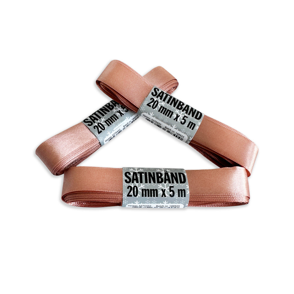 Satinbånd rosegold, mørkegrøn, brun 3 asst 20 mm x 5 m