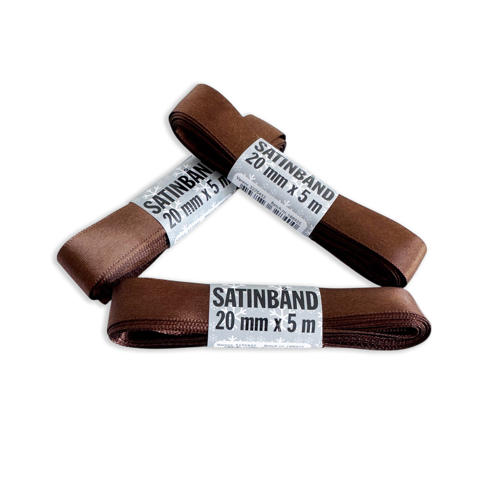 Satinbånd rosegold, mørkegrøn, brun 3 asst 20 mm x 5 m