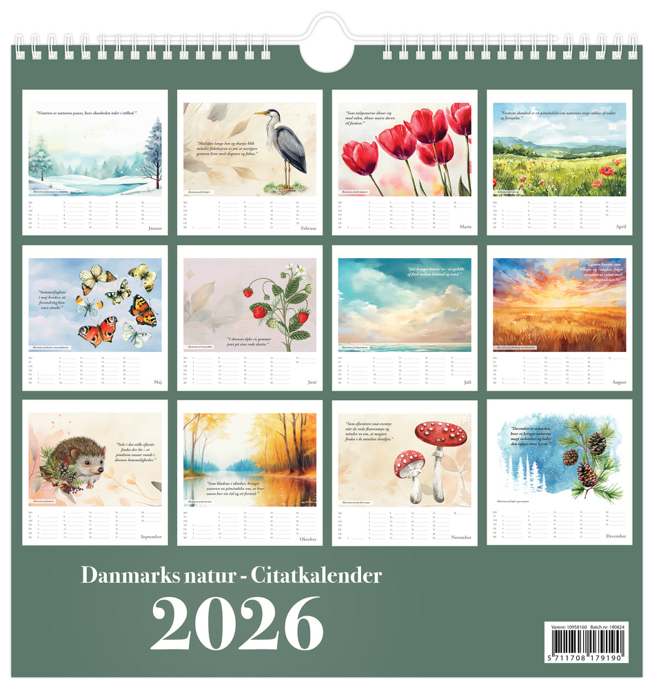 VÆGkalender 2026 Danmarks NATUR 29,5 x 29,5 cm