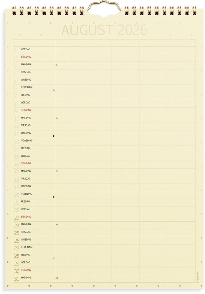 Vægkalender 2026 color 5 personer