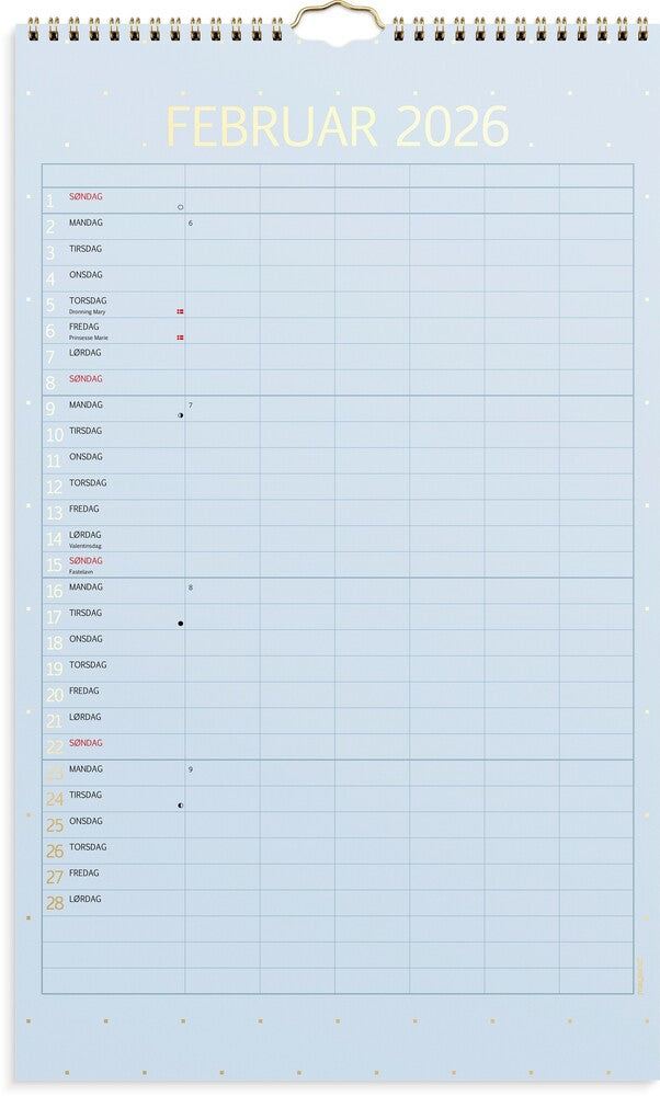 Vægkalender 2026 color 6 personer