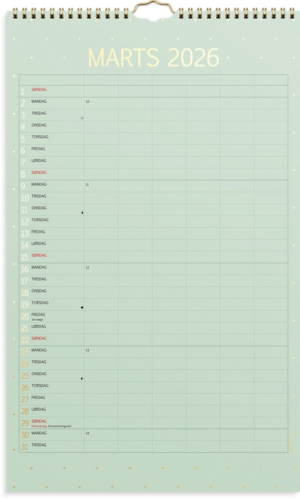 Vægkalender 2026 color 6 personer