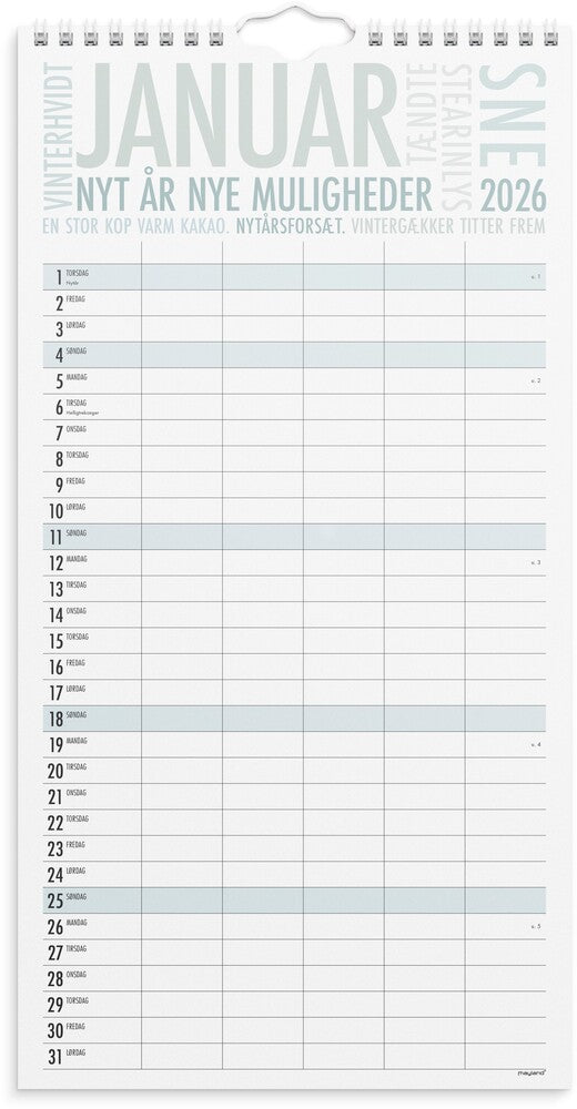 Familiekalender 2026 trendart 6 personer