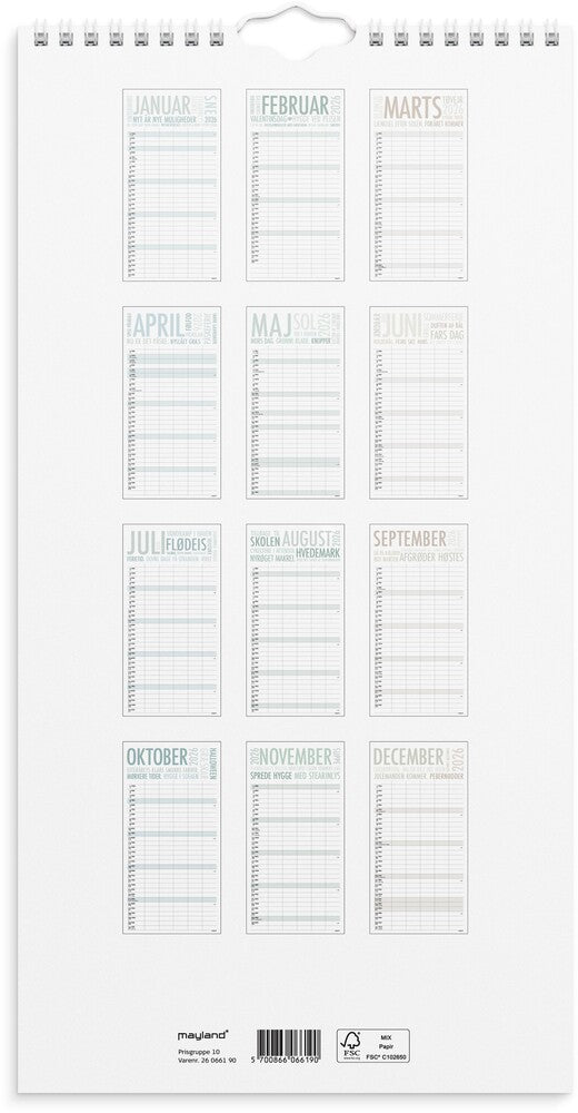 Familiekalender 2026 trendart 6 personer