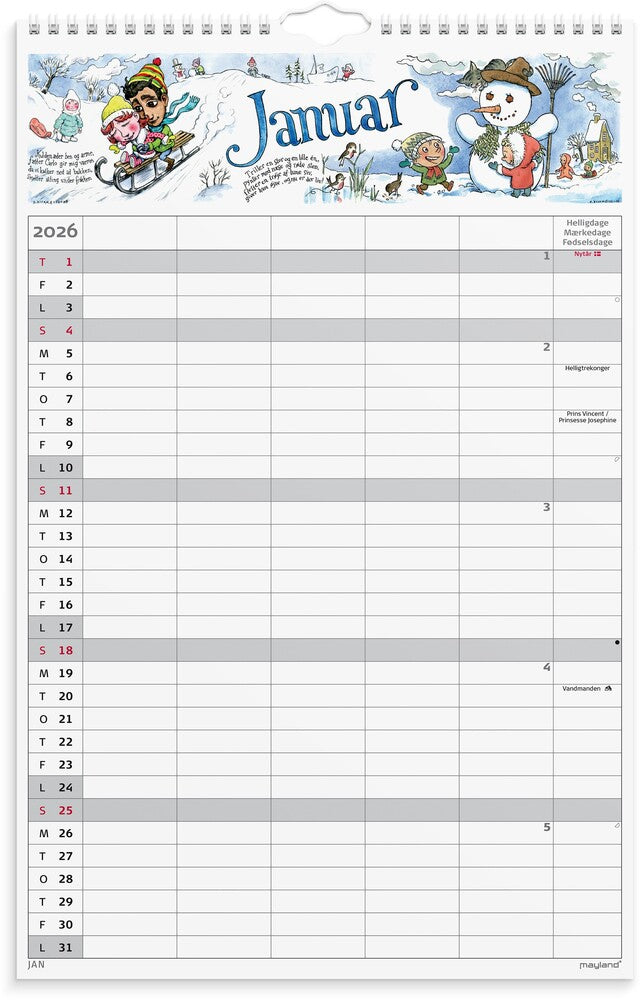 Familiekalender 2026 otto dickmeiss a3 5 kol.
