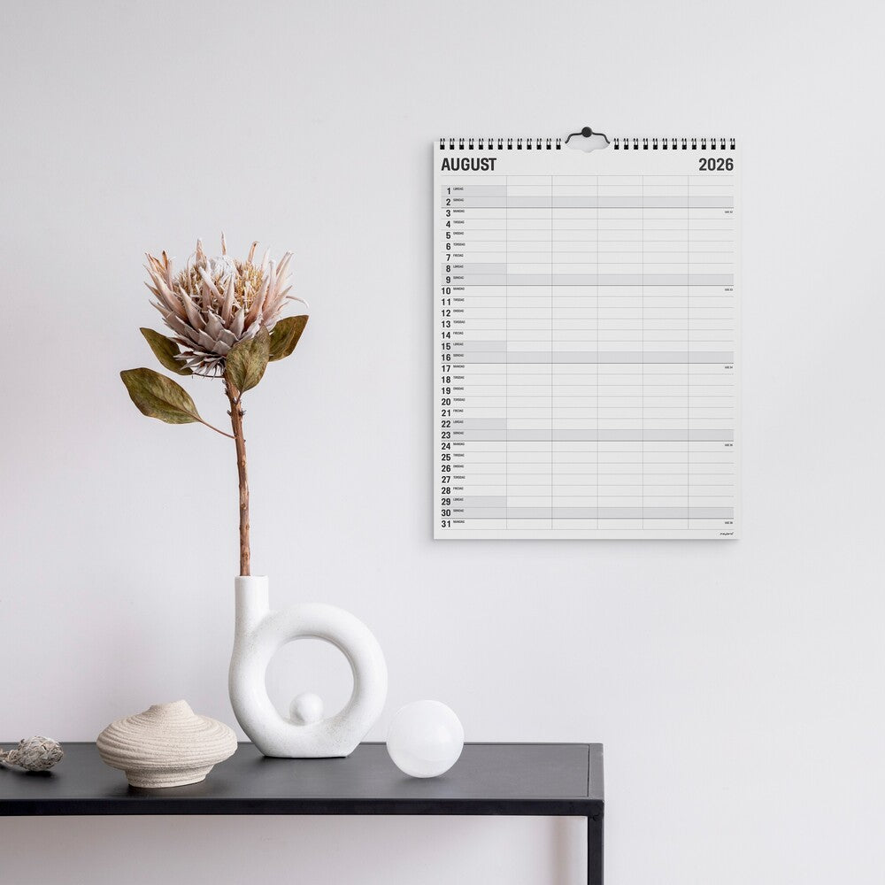 Familiekalender 2026 sort/hvid 5 kol