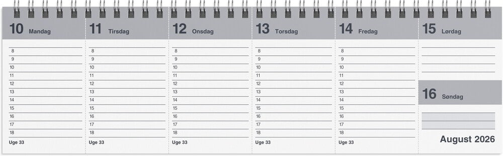 Bordkalender 2026 dag/uge pp grå