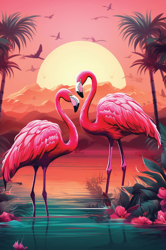 Diamond art flamingoer m/solnedgang 20 x 30 cm
