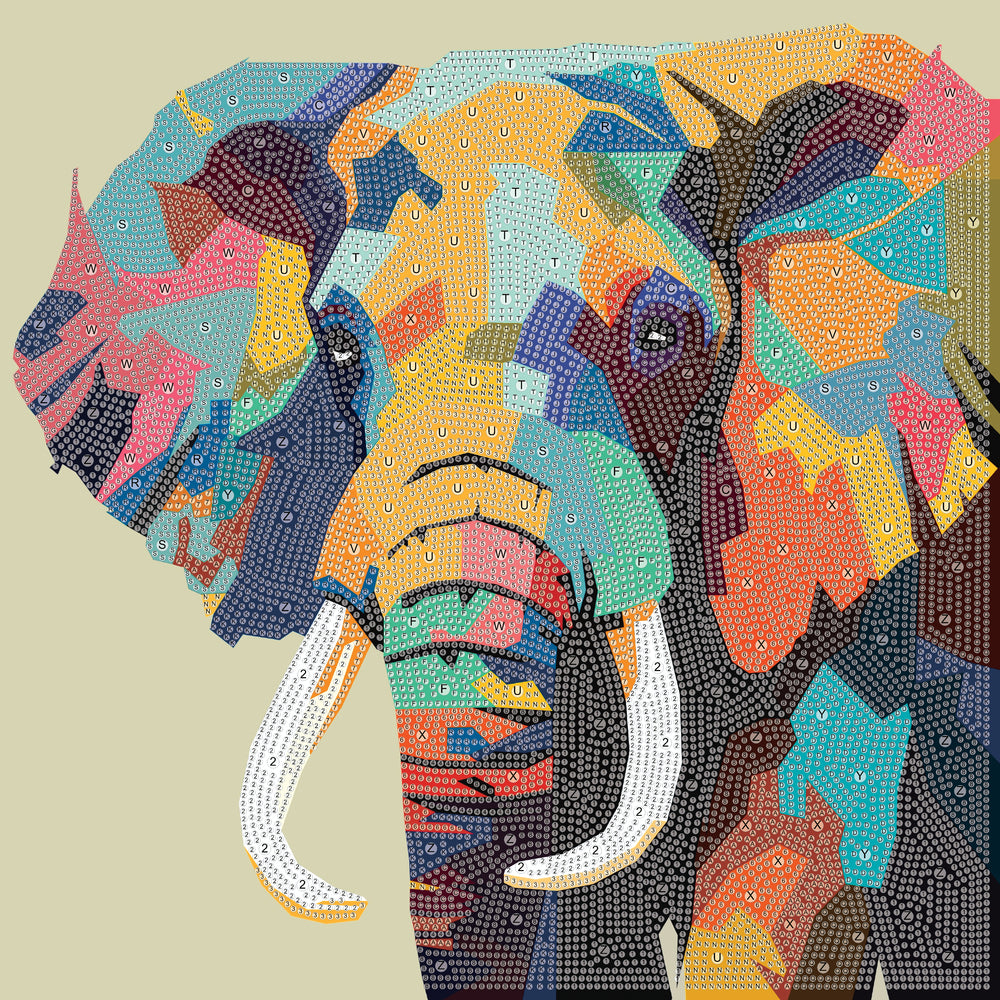 Diamond art MIX elefant farverig 40 x 40 cm