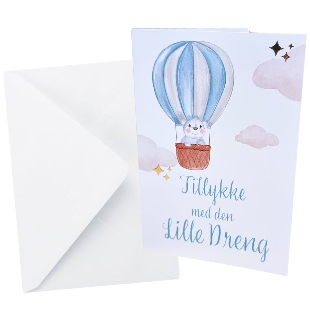 Kort Dobbelt m/konvolut Tillykke Med Den Lille Dreng