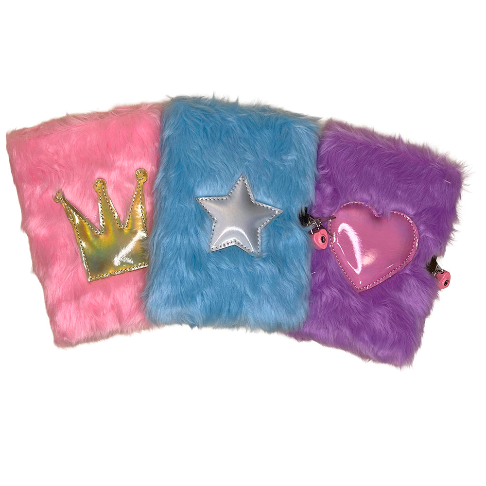 Dagbog Plys A5 Krone, Hjerte, Stjerne Lyserød/Blå/Pink 3Asst