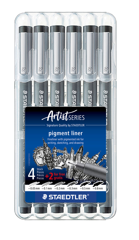 D1 Pigmentliner Staedtler 4+2 ass/boks