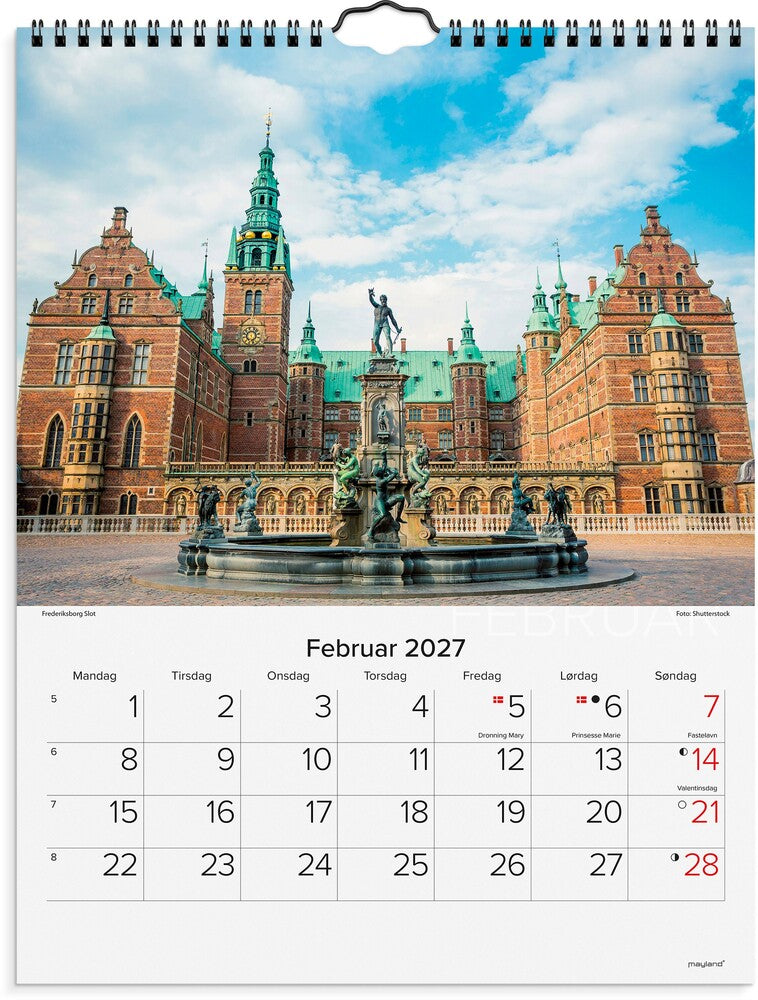 Vægkalender 2027 Mayland 29,5 x 39 cm danske slotte