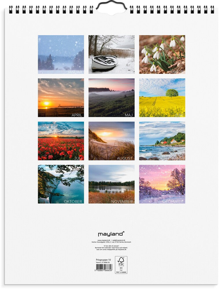 Vægkalender 2027 Mayland 29,5 x 39 cm dansk natur