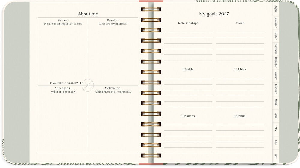 LIFE PLANNER 26/27 MAYLAND DECOR GREEN FLOW UGE TVÆRFORMAT