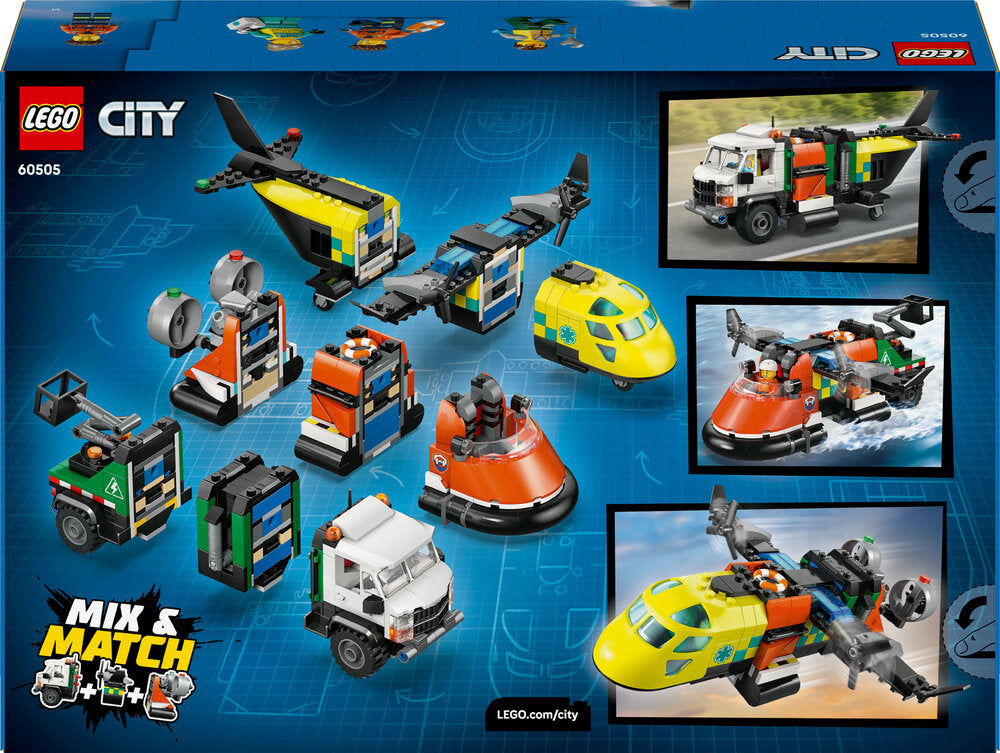 60505 LEGO City Remix – Fly, servicevogn og luftpudebåd