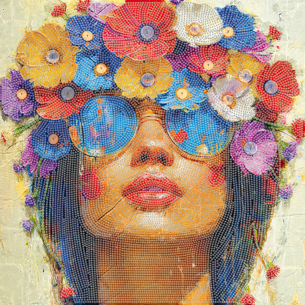 Diamond Art Ansigt/Blomst Mix 40X40Cm